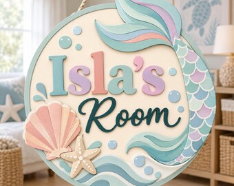 Personalized Girls Room Sign, Custom Name Door Sign, Nursery Wall Decor, Bunny Mermaid Fairy Butterfly Swan Cowgirl Bedroom Sign