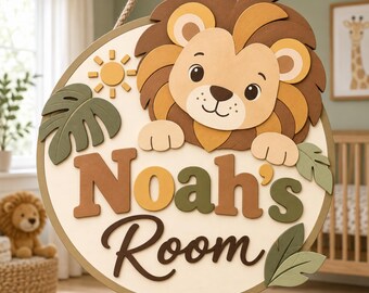 Personalized Boys Room Sign, Custom Name Door Sign, Lion Shark Fishing Nursery Decor, Kids Bedroom Wall Sign, Baby Boy Gift