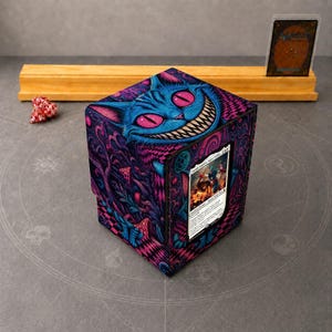 Portamazzo, Portamazzo Gatto Sorridente, Portacarte MTG Paese delle Meraviglie Psichedelico, Custodia per Mazzi TCG Arte Cosmica Blu Rosa, Portacarte Commander