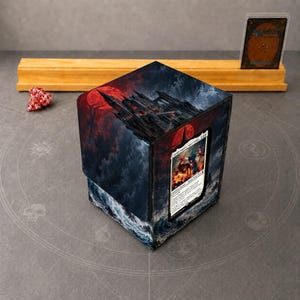 Deck Box, Blood Moon Castle Deck Box, Stormy Ocean MTG Card Storage, Gothic Fantasy Illustration TCG Deck Case, Commander Card Holder