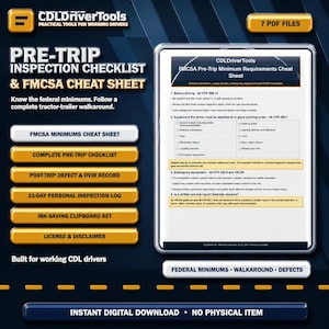 Truck Driver Pre-Trip Inspection Checklist | FMCSA Requirements Cheat Sheet & Post-Trip DVIR PDF