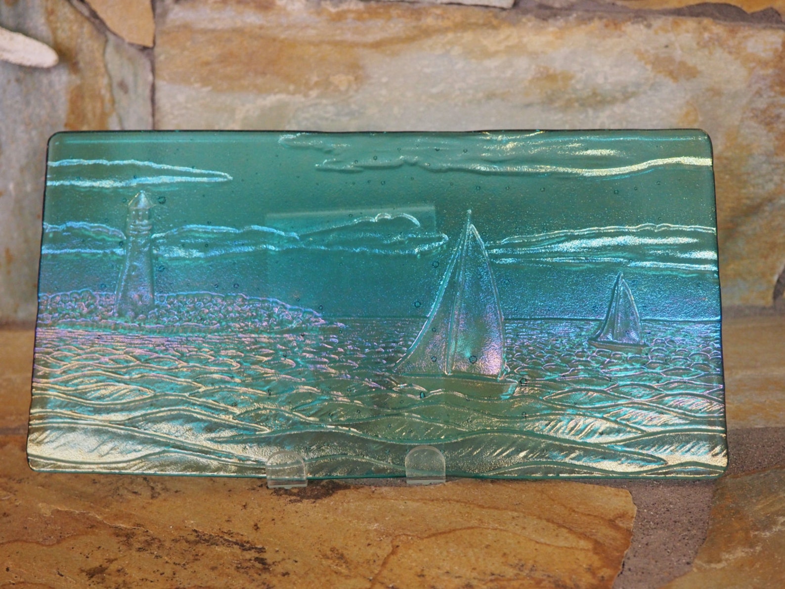 Fused glass sail boat plate Etsy