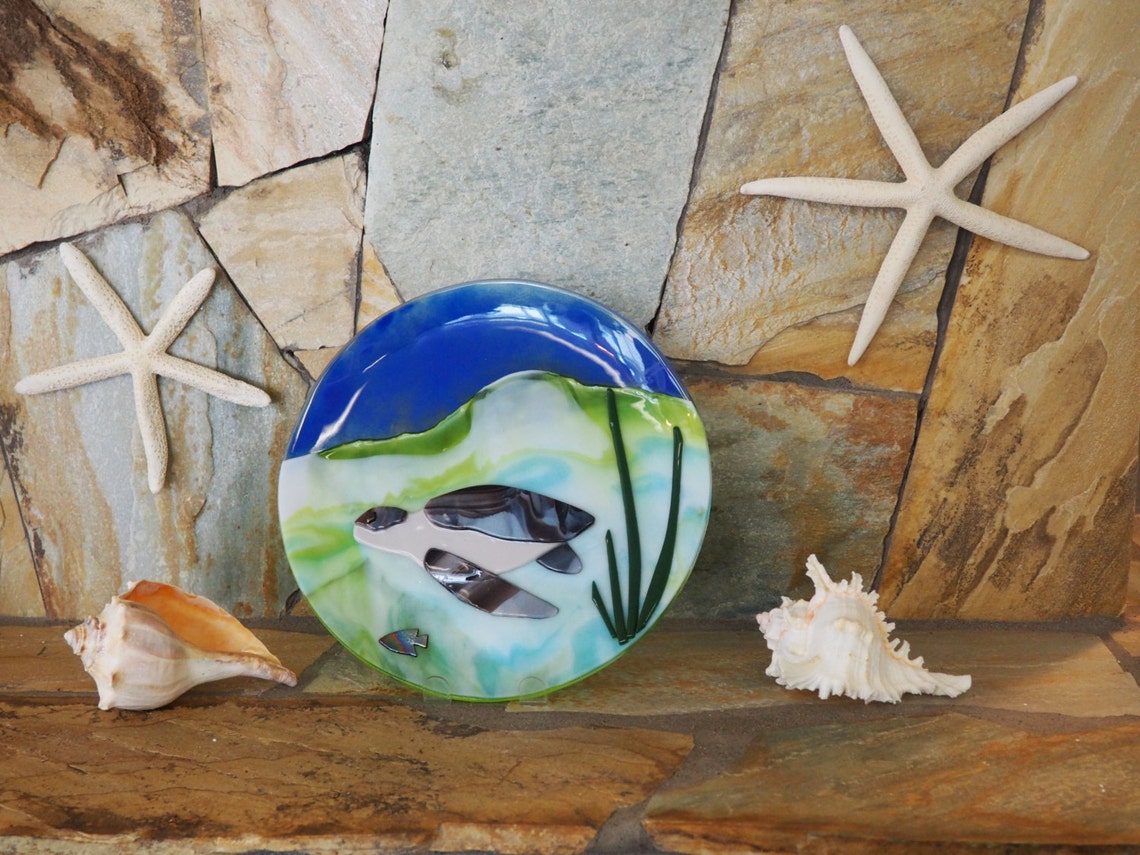 Fused Glass Sea Turtle Plate Etsy UK