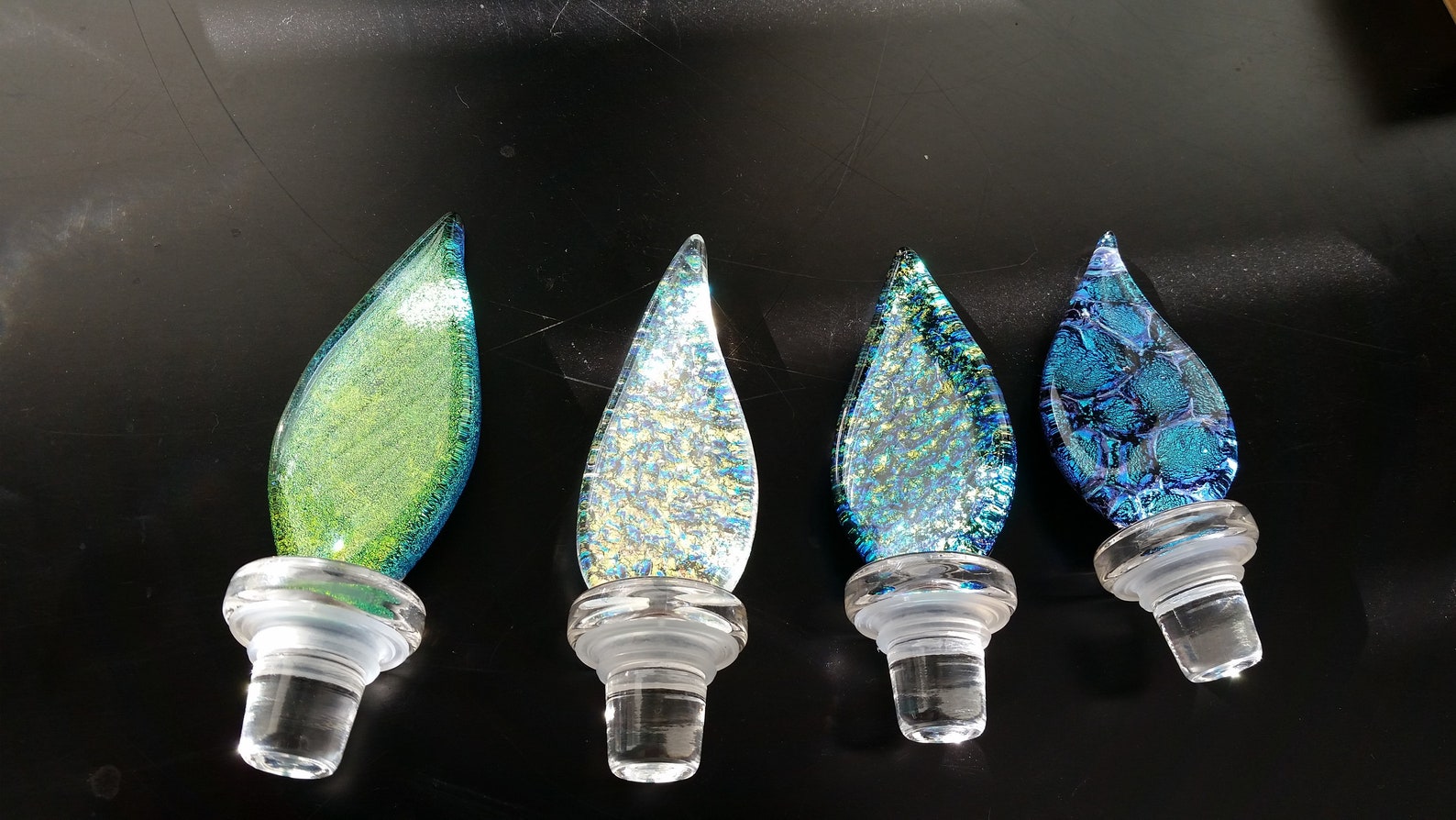 Fused Glass Wine Stoppers Made With Dichroic Glass Etsy
