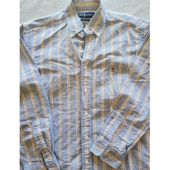 Vtg 90s Ralph Lauren Striped Shirt Blue Yellow Cotton. Preppy Streetwear Y2K