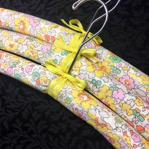 Liberty of London fabric, padded dress hangers Betsy yellow fabric floral dress hangers closet organizer Bridesmaids gift Fragrance Free
