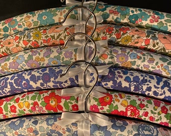 Padded hangers Liberty of London assorted bold pastel Betsy Tana Lawn fabric padded clothes hangers six closet dress hangers Fragrance Free