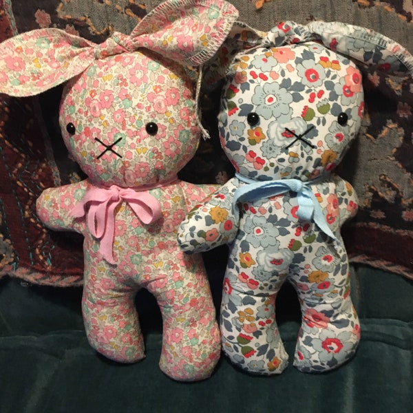 Liberty of London Fabric Bunnies. Huggable Stuffed animal. Washable Liberty cotton fabric. Bunny to Love.