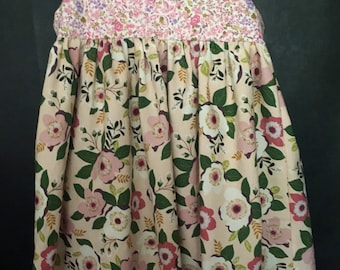 Pink Magnolia Girls Dress Sizes 2, 4 and 5/6 Cotton Floral Sundress, Pretty Pink Flowers for Summer, Jumper Style, lined bodice