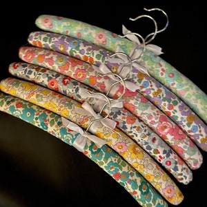 Padded hangers Liberty of London assorted pastel Betsy Tana Lawn fabric padded clothes hangers six closet dress hangers Fragrance Free