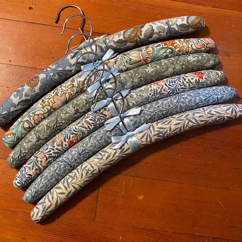 William Morris fabric padded clothes hangers, womens or mens gift, closet reorganization, wardrobe accessory Fragrance Free image 1