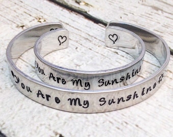 You Are My Sunshine - Mother Daughter Bracelets - Aluminum Cuff Bracelet - Hand Stamped Cuff - Gift for Mom - Personalized Bracelet