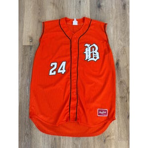 Rawlings Vintage Mesh Baseball Jersey Mens XL Orange Sleeveless Button Front 24