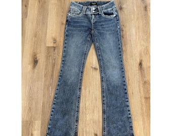 Miss Me Low Rise Bootcut Jeans Damen 27x34 Blau Dunkelblau Y2K Western Indie Boho