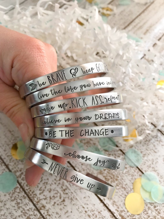Make Your Own Path strong Woman hand Stamped Skinny Silver Cuff Bracelet friend Gift motivational Saying daily Reminder christmas Gift Etsy Hong Kong