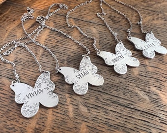Butterfly name necklace—girls monogram necklace—butterfly necklace