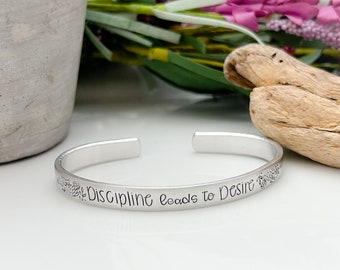 Discipline leads to desire--Intention bracelet--yoga bracelet--Hand stamped cuff bracelet