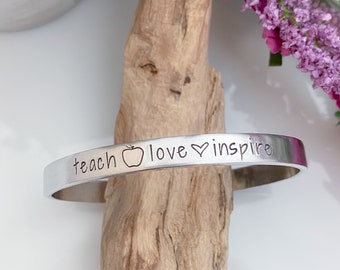 Teach. Love. Inspire--teacher bracelet--teacher gift--personalized cuff