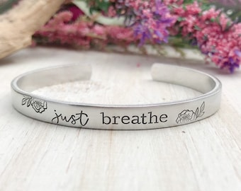 Just breathe bracelet--just breathe jewelry--breathe bracelet--yoga bracelet--meditation bracelet