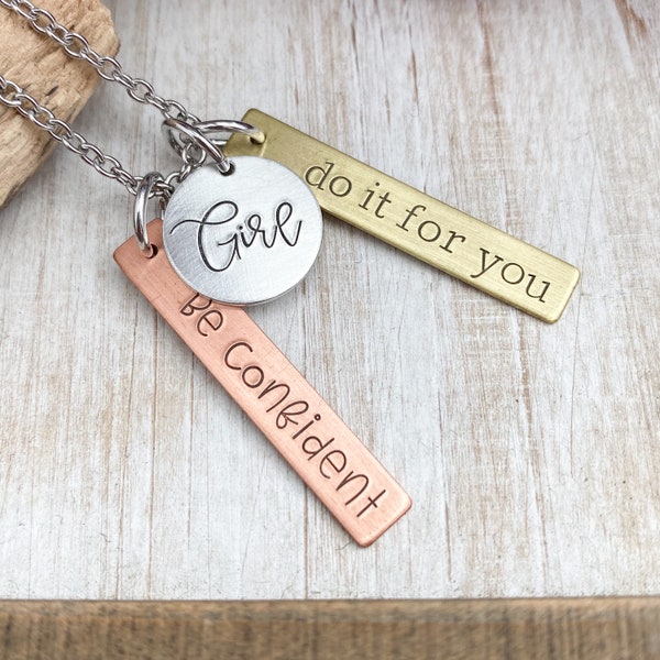 Girl, do it for you—be confident necklace—hand stamped mixed metal necklace—graduation gift—word bar necklace—empowered women necklace