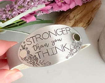 Stronger than you think—leather cuff bracelet—handstamped bracelet