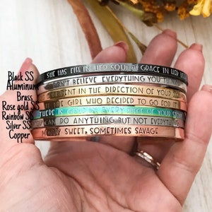 Customized inspirational mantra cuff braceletpersonalizedchoose your quotequote braceletstainless steel cuffencouragement bracelet image 2