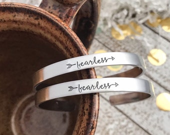 FEARLESS cuff bracelet--motivational gift--fearless jewelry--strong woman--encouragement gift--gift under 20