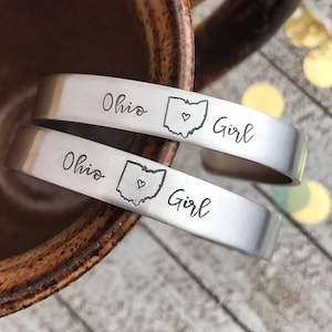Ohio girl bracelet--ohio state jewelry--ohio state bracelet--cleveland ohio bracelet--cleveland jewelry--ohio gift--hand stamped cuff