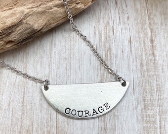 Courage necklace--have courage--word necklace--courage dear heart--simple bar necklace--minimalist word jewelry--Christian faith friend gift