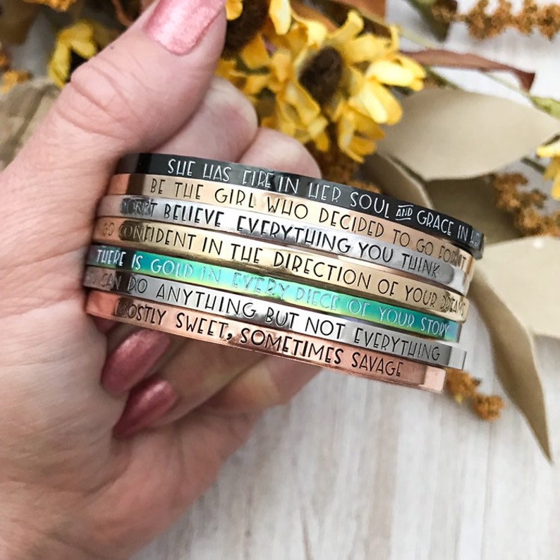 Customized inspirational mantra cuff braceletpersonalizedchoose your quotequote braceletstainless steel cuffencouragement bracelet image 9