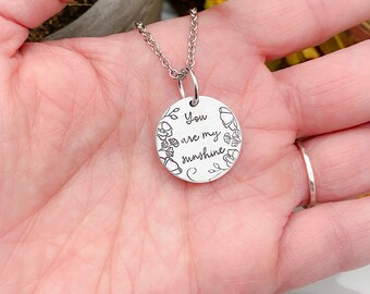 You are My Sunshine Necklace--Mother Daughter Necklace--Mom Gift--Christmas Gift--Gift for Mom--Granddaughter Necklace--Dainty Necklace