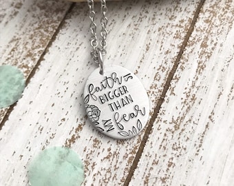 Faith is bigger than my fear necklace--faith jewelry--christian jewelry--religious jewelry--faith necklace--hand stamped gift