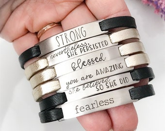 Bracelet mots—bracelet personnalisé—bracelet mantra—bracelet un mot—bracelet mot de l'année—bracelet en cuir véritable