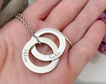 2 Ring necklace--Mothers Name Necklace--Interlocking Ring Necklace