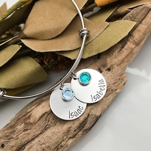 Mothers Bangle Bracelet with Kids Names--Birthstone Bangle Bracelet--Mothers Jewelry--Charm Bracelet