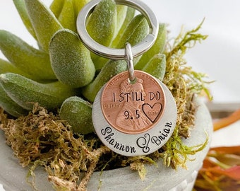 Penny keychain—stamped penny—custom keychain—personalized anniversary gift—couples keychain—customized birthday gift