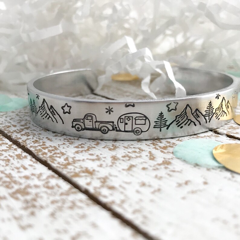 Camping Bracelethiking Jewelryadventure Cuff Bracelet Etsy