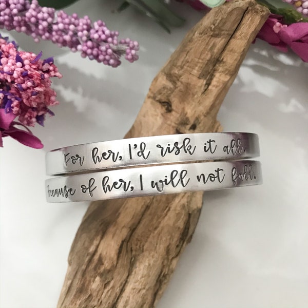 Mother/Daughter bracelet--hand stamped--mantra cuff bracelet set--inspirational--skinny silver cuff bracelet set--mom jewelry--mom bracelet