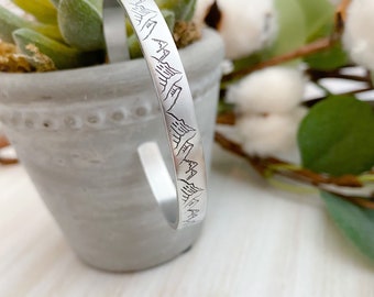 Mountain cuff bracelet--Hand stamped Jewelry--Explorer Gift