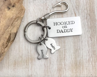 Daddy keychain--hooked on daddy keychain--kids name keychain--christmas gift--fathers day--personalized gift--dad gift