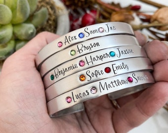 Personalized birthstone bracelet--kids name bracelet--kids name jewelry--birthstone cuff bracelet--mothers day gift--gift for her