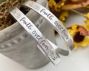 FAITH OVER FEAR bracelet--faith bracelet--Gift for Her--skinny silver mantra bracelet--christmas gift