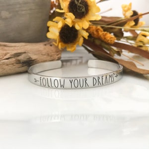 FOLLOW IL bracciale DREAMS - mano stampata-skinny argento-mantra bracciale bracciale-sogno big-motivational gioielli-amico regalo-Natale regalo