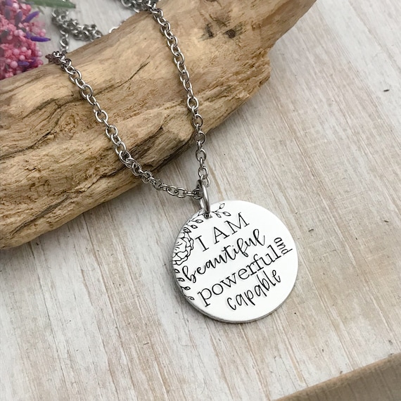 I Am Beautiful Powerful and Capable Hand Stamped Necklacefeminist Necklacestrong Woman Jewelry Etsy
