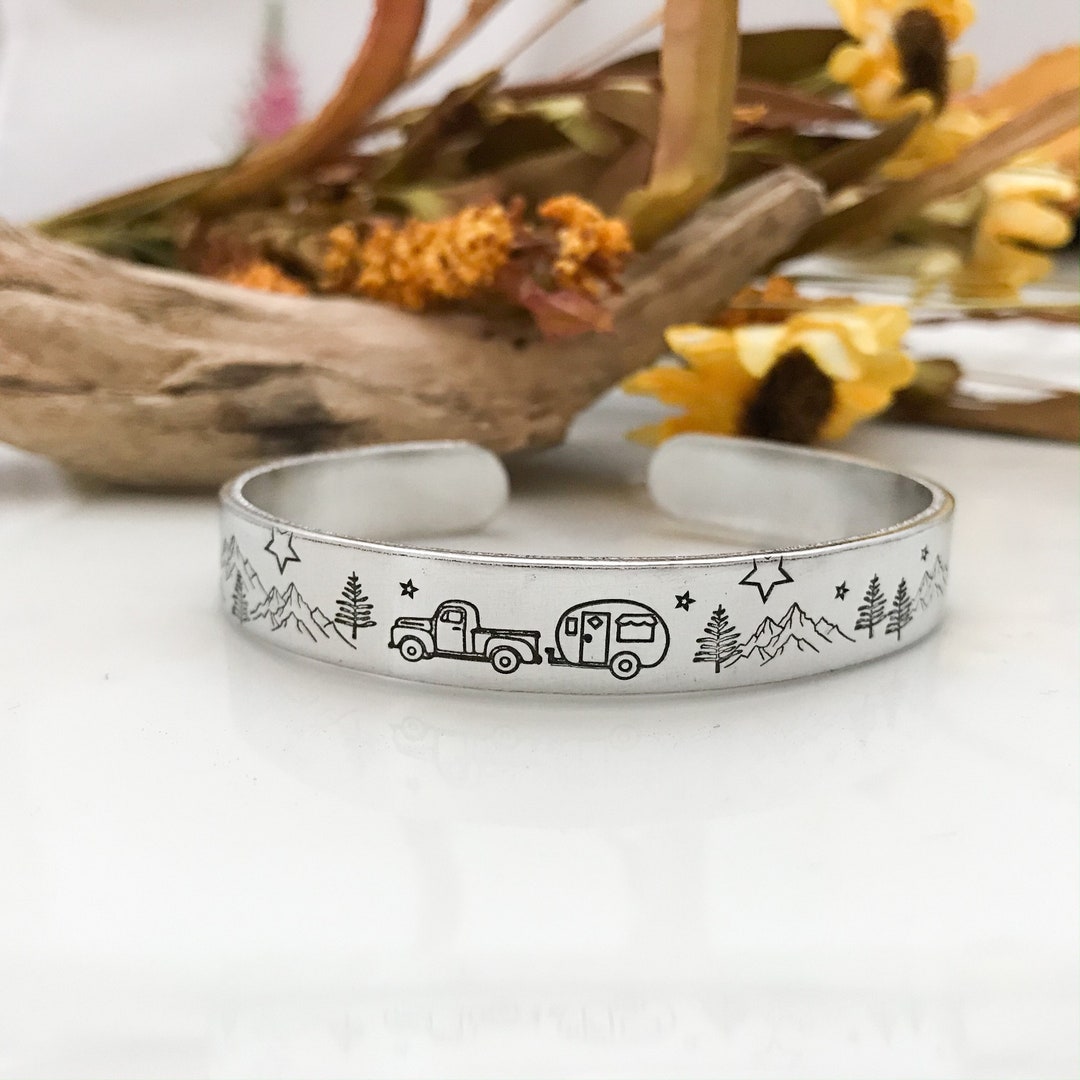 Camping Bracelethiking Jewelryadventure Cuff Bracelet Etsy