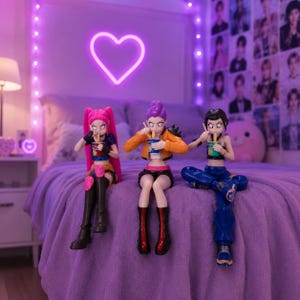 デーモンハンターアニメガールトリオフィギュアセット：ヌードルポーズデスクデコレーション、様式化されたキャラクターアートコレクタブル