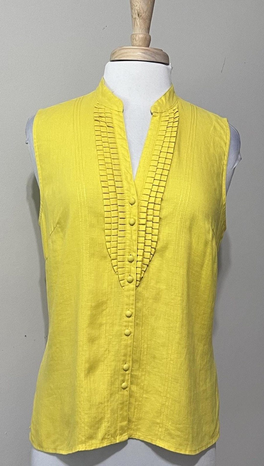 CAROLE LITTLE Womens L Yellow Sleeveless Top Linen Ruffle Summer Casual ...
