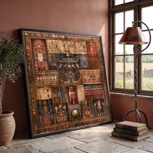 Ancient Egyptian Symbolism Canvas, Pharaoh Hieroglyphs Wall Art, Egypt History Decor, Vintage Temple Art Canvas, Cultural Artifact Design