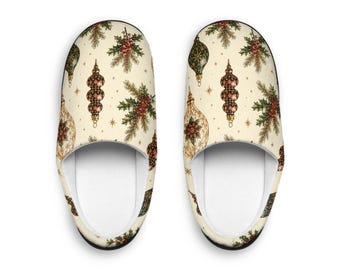 Vintage Victorian Christmas Slippers | Cozy Holiday House Shoes | Christmas Ornament Indoor Slippers | Luxury Christmas Gift