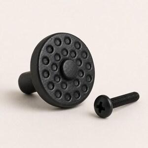 Rustic Wrought Iron Cabinet Knob, Round Drawer Pull, Matte Black Farmhouse Hardware
